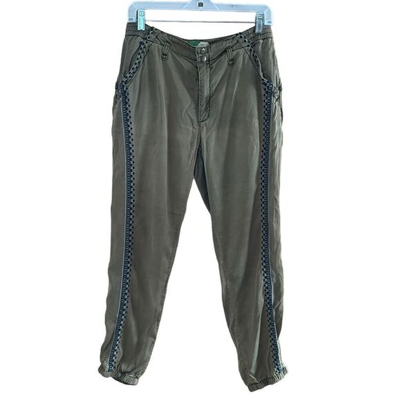 Anthropologie Embroidered Lyocell Khaki Pants - Picture 1 of 11